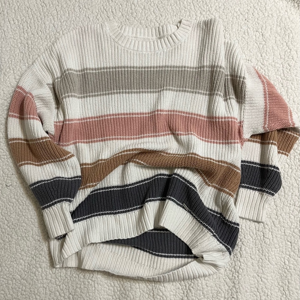 Hollister Women's Striped Sweater in Cream, Pink, and Brown